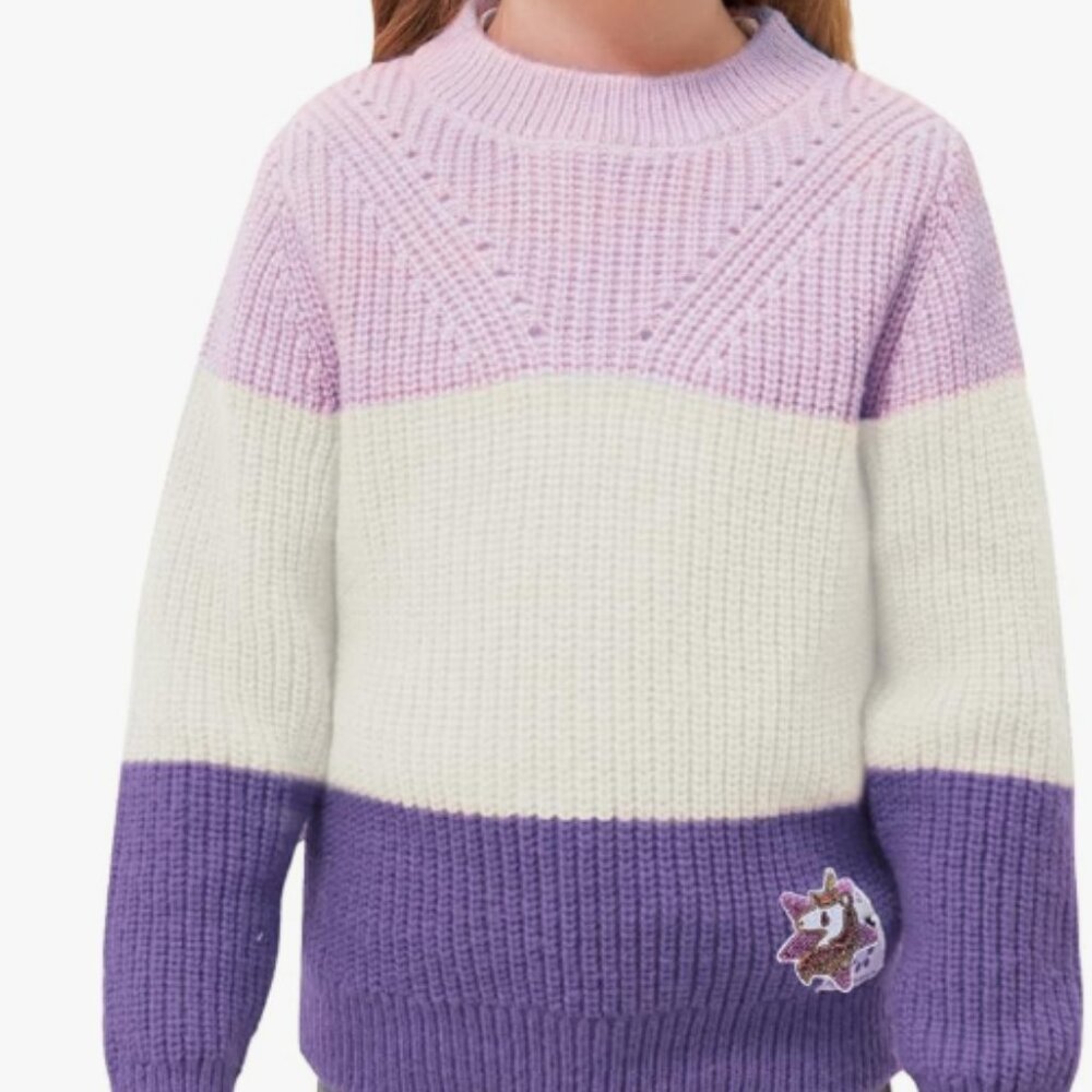 Girls' Color Block Sweaters Knit Long Sleeve Pullover Kids Crewneck Fall Winter